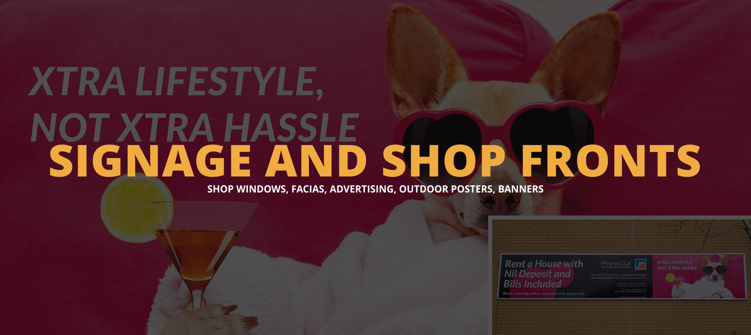 Shop windows, facias, advertising, outdoor posters, banners